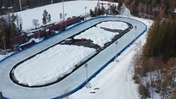 Artificially Frozen Skating Track Snowy Landscape Zakopane Poland Winter Cos — Stock Video