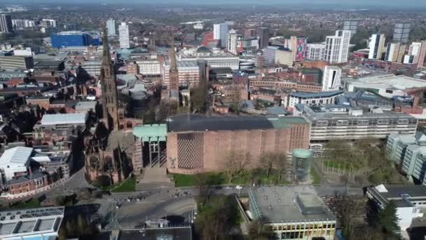 Coventry Cathedral Aerial View Cityscape — Stock Video