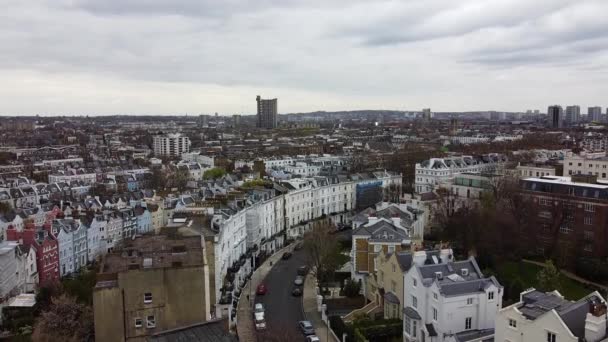 Uppstigning Antenn Bred Skott Över Notting Hill District Med Färgglada — Stockvideo