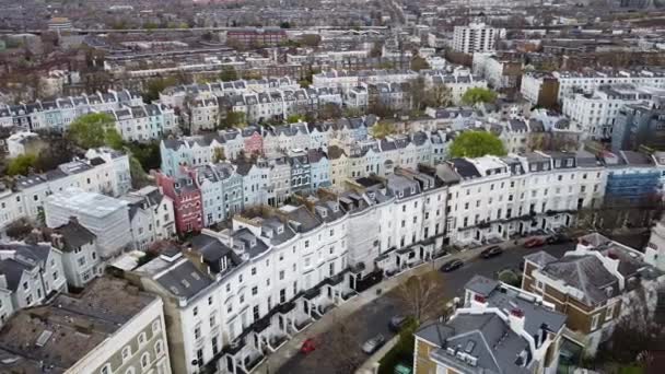 Luchtfoto Met Veelkleurige Gebouwen Het Prachtige London District Notting Hill — Stockvideo