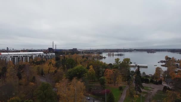 Aéreo Parque Sibelius Golfo Finlandia Helsinki Finlandia Gran Alcance Creciente — Vídeos de Stock