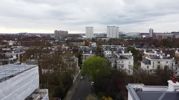 Opstijgend Luchtschot Boven Woonwijk Londen Hoog Stijgende Blokken Achtergrond Notting — Stockvideo