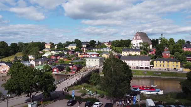 Aerial Forward Birds Eye Shot Beautiful Finnish Cityscape Colorful Buildings — Vídeos de Stock