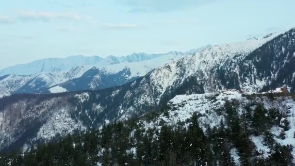 Vackra Snöiga Tatra Mountain Range Europa Antenn — Stockvideo