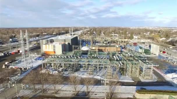 Aerial Uma Usina Energia Inverno Ottawa Canadá Tiro Largo Para — Vídeo de Stock