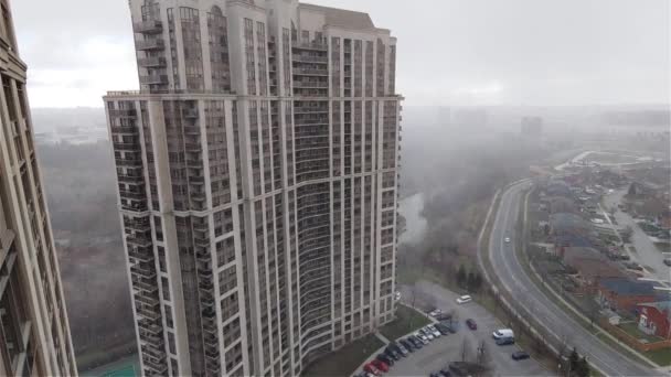 Zona Residencial Barrio Vistas Desde Rascacielos Nieve Ángulo Alto Panera — Vídeos de Stock