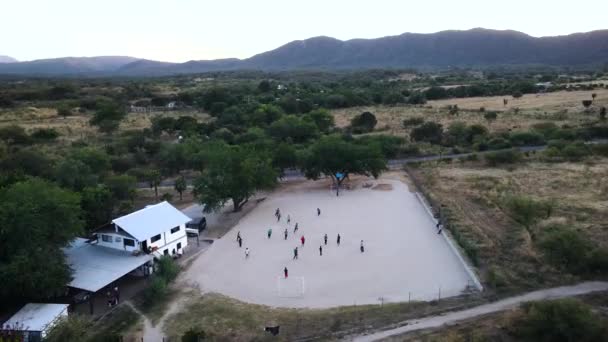 Drone Tiro Grupo Crianças Jogando Futebol — Vídeo de Stock