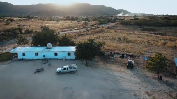 Drone Tourné Dessus Nature Mexicaine Montrant Coucher Soleil Sur Les — Video