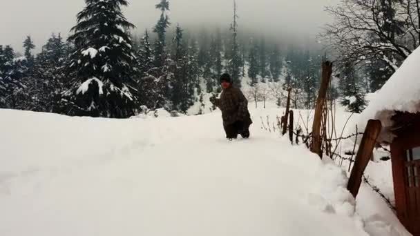 Sněhová Krajina Kašmíru Kašmír Vypadá Krásně Během Bílého Čerstvého Sněhu — Stock video