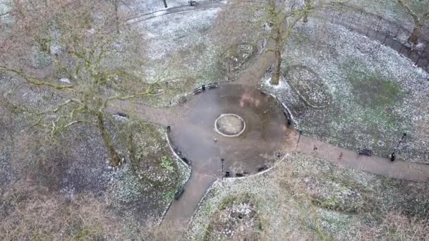 Aerial Russell Square Snowy Winter Day London England Wide Shot — Stock Video