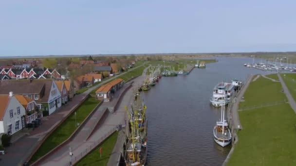 Drone Volo Tranquillo Piccolo Porto Pescatori Germania — Video Stock