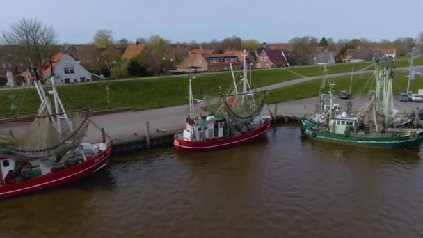 Drone Flight Idyllic Fishing Village Germany — Stock Video