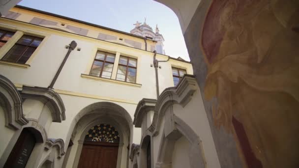 德恩斯泰因修道院的侧面立面 下奥地利Wachau的前修道院 — 图库视频影像
