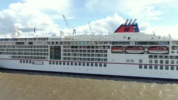 Elbe Hamburg Cruise Ship Drone Shot — Stock Video