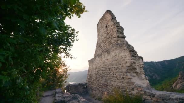 Top View Ruins Kuenringer Castle Durnstein Here King Lionheart Imprissoned — Stock Video