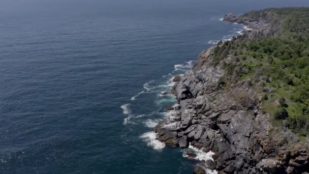 Drone Flying Cliff Rocky Coastline Small Island Maine — Wideo stockowe