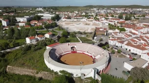 Luchtbeelden Van Een Ridder Die Optreedt Estremoz Bullring Portugal — Stockvideo