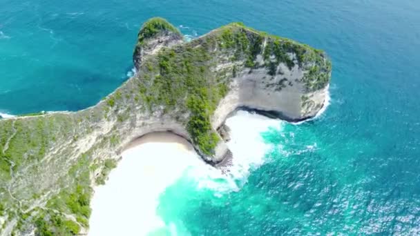 Вид Величезну Зелену Скелю Стоїть Високо Вздовж Берегової Лінії Океану — стокове відео