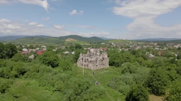 Château Templier Ruines Ukraine Campagne Aérien — Video