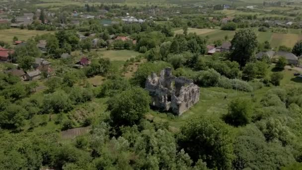 乌克兰美丽的圣殿骑士城堡废墟 空中景观 — 图库视频影像