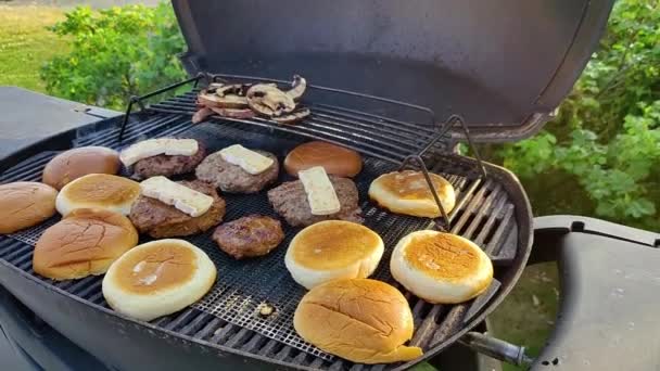 Hamburger Fatti Casa Alla Griglia Con Halloumi Panini — Video Stock