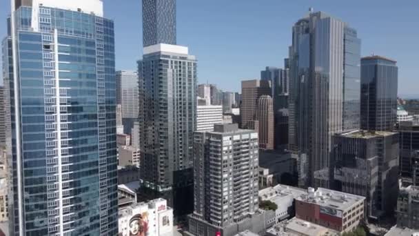 Aerial Flight Downtown Seattle Skyline — Stock Video