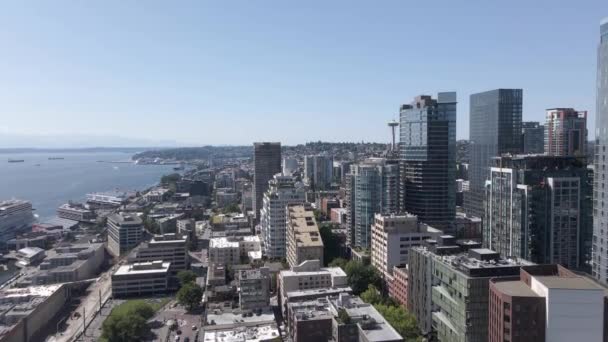 Aerial Flight Sunny Day Downtown Seattle — Stock Video