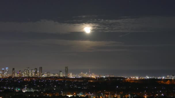 Luna Nel Cielo Movimento Paesaggio Urbano Panorama Iperlapse — Video Stock