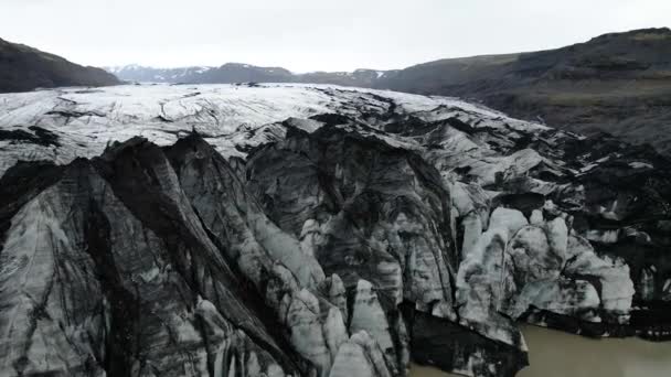 Island Glaciär Drönare Flyger Över Glaciärkanten Där Den Möter Glaciärlagun — Stockvideo