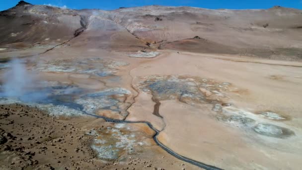 Island Geotermální Horké Prameny Řeky Párou Trubce — Stock video