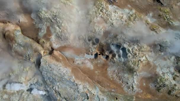 Drone Flying Iceland Geothermal Hot Springs Steam Vents — Stock Video