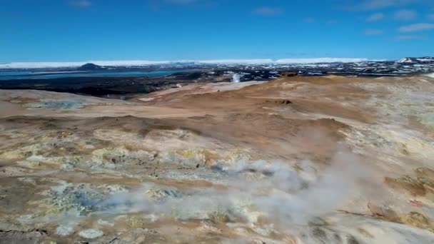 Islanda Hverir Area Geotermica Sorgenti Termali Bocche Vapore Vista Drone — Video Stock