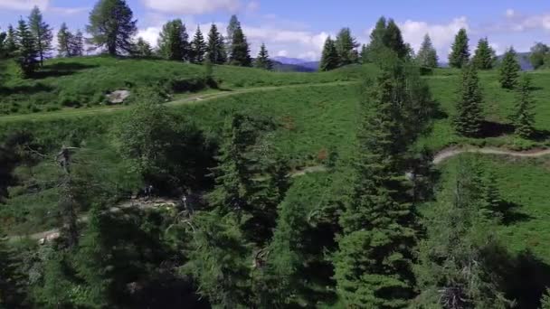 Drönarbild Mountainbiker Åker Flodstig Österrike Följ Skott Från Sidan — Stockvideo