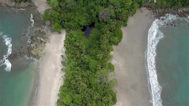 Egy Drónfelvétel Manuel Antonio Tengerpartjáról Costa Ricában Trópusi Paradicsom — Stock videók
