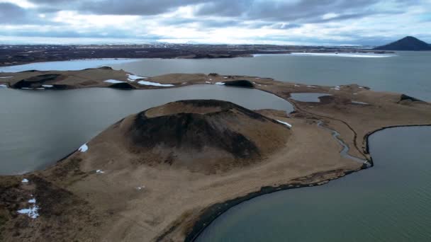 Kratery Wulkaniczne Sktustaaggar Jezioro Myvatn Islandia Obwodnica — Wideo stockowe