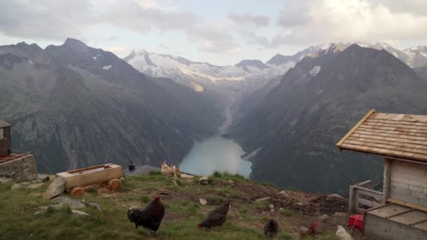 Güzel Bir Dağ Manzarasının Önünde Arka Planda Güzel Mavi Bir — Stok video