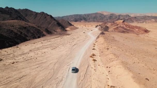 Ein Auto Fährt Der Wüste Auf Einem Pfad Durch Die — Stockvideo