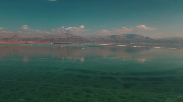 Tiro Aéreo Mar Morto Lado Israel Jordânia — Vídeo de Stock