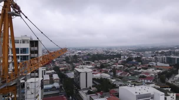 Drón Repül Egy Daru Épület Felhőkarcoló San Jose Város Costa — Stock videók