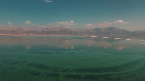 Tiro Aéreo Mar Morto Lado Israel Jordânia — Vídeo de Stock