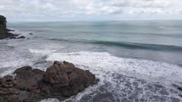 Filmisk Flygfoto Panorering Över Stranden Tropisk Strand Costa Rica — Stockvideo