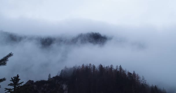 Медленный Дрейфующий Осенний Туман Над Горами Триглавской Словении — стоковое видео