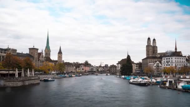 Time Lapse Zurich City Switzerland Clouds Moving Fast Grossmunster Great — Stock Video