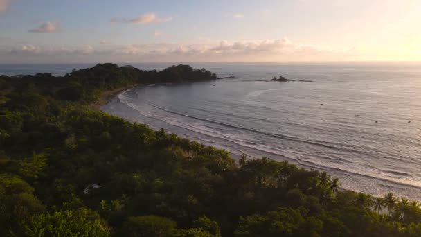 Letecký Pohled Neobydlenou Pláž Les Při Západu Slunce Kostarice — Stock video