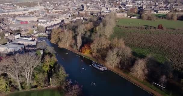 Thames River Oxford City Barche Water Aerial View — Video Stock