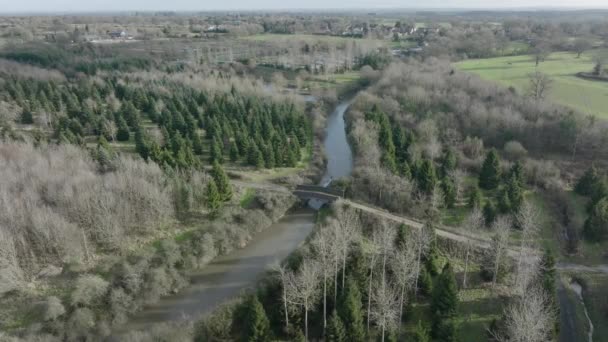 Grand Union Canal Narrowboat Boat Bridge Luchtfoto Landschap Warwickshire Travel — Stockvideo