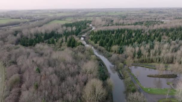 Grand Union Canal Aerial Landscape Mäandering Winding Shrewley Warwickshire Winter — Stockvideo