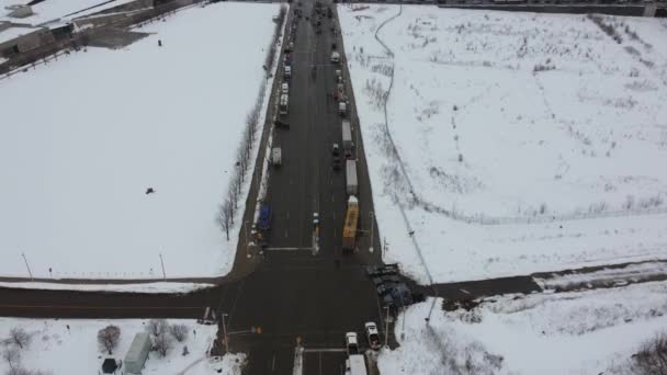 Aerial Trucker Protest Ottawa Canada Trucks Causing Traffic Road — Stock Video