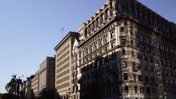 Edifício Aparência Vintage Exterior Esquina Rua Washington Pan Direita — Vídeo de Stock