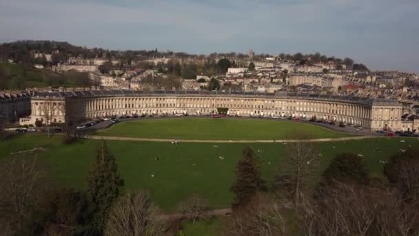 Royal Crescent Historic Building Bath Air Overhead View — Stock video